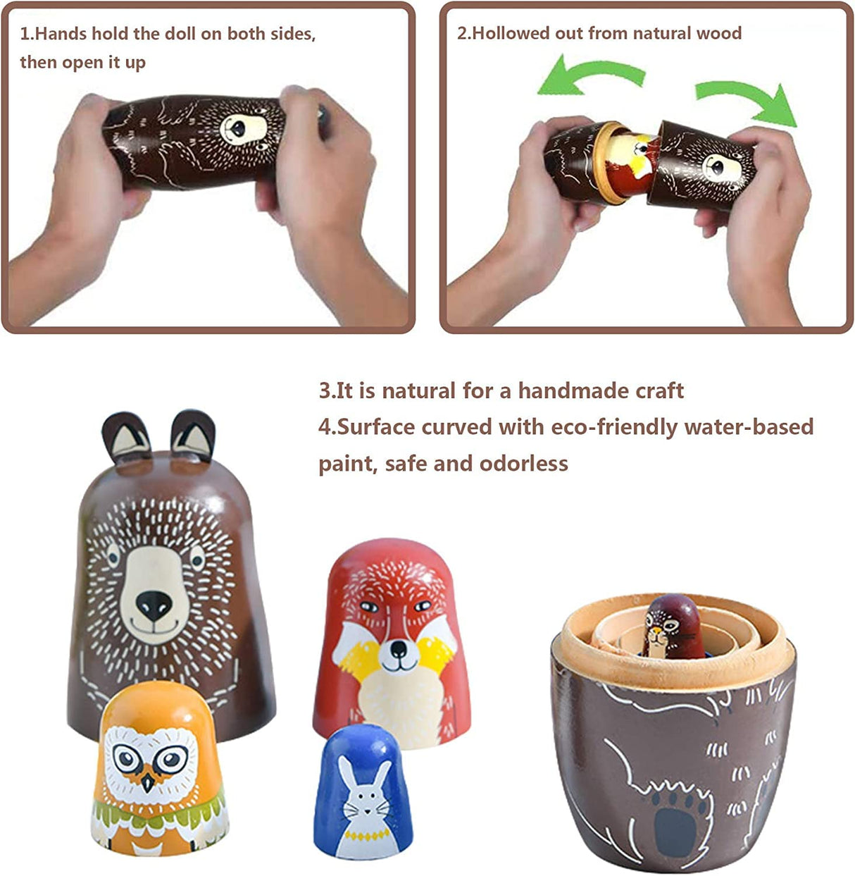 Maxshop Nesting Dolls for Kids - Russian Wooden Stacking Nested Set 5 Pieces Handmade Toys for Children Christmas Birthday Rome Decoration Halloween Wishing Gift (Captain Bear) Maxshop