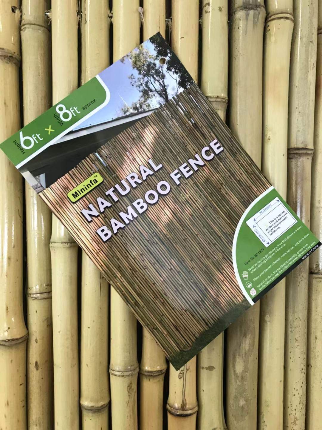 Mininfa Natural Rolled Bamboo Fence, Eco-Friendly Bamboo Fencing, 0.7 in D x 6 feet High x 8 feet Long, Bamboo screen for Garden, privacy Mininfa