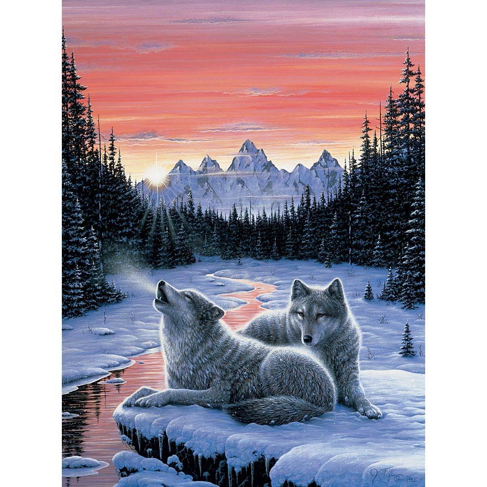 Bits and Pieces – 1000 Piece Glow in The Dark Jigsaw Puzzle for Adults – Winter's Dawn, Snowy Winter, Wolf - Jigsaw Puzzle by Artist Jeff Tift, Completed Puzzle Size: 20" x 27" Bits and Pieces