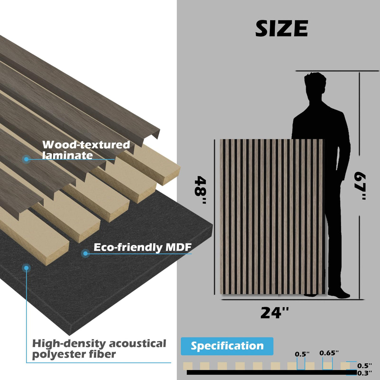 Art3d 2-Pack 48" x 24" Acoustic Wood Panels for Wall, Soundproof Wood Slat Panel for Wall and Ceiling, 3D Fluted Sound Absorbing Paneling for Interior Wall Decor, Living Room, Bedroom - Walnut Art3d