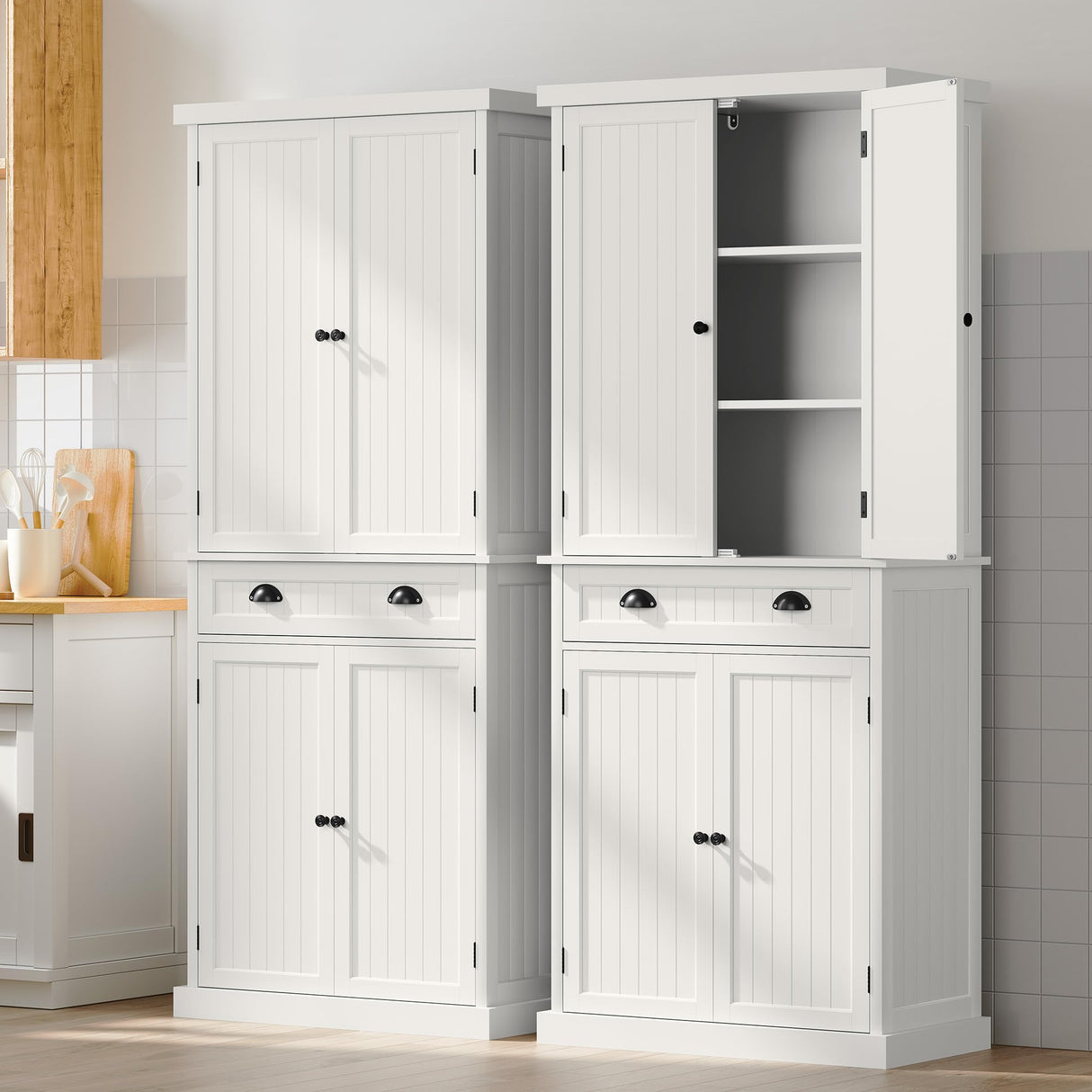 ARTPOWER 72" Tall Kitchen Pantry Storage Cabinet with Drawer and Adjustable Shelves, Pantry Cabinet for Kitchen, Bathroom or Hallway, White ARTPOWER