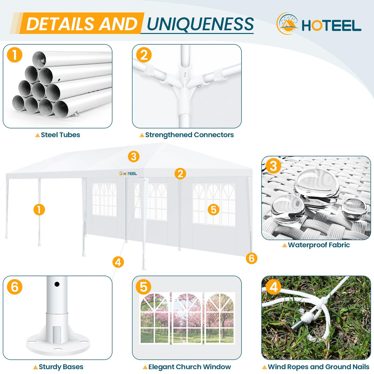 HOTEEL 10'x30' Canopy Party Tent with 6 Removable Sidewalls, Outdoor Tent for Parties, Event Tent, Large Canopy Tent for Weddings, BBQ, Parties, Patio Camping Gazebo, Waterproof, White Hoteel