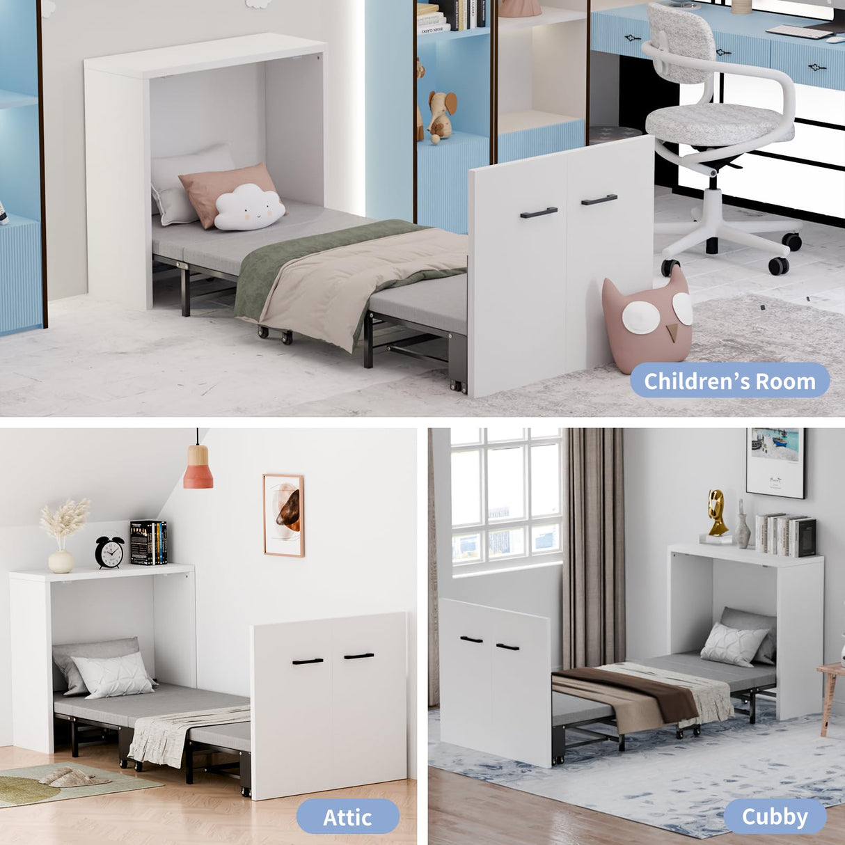 DoCred Murphy Bed - 2 in 1 Cabinet Bed, Folding Trundle Beds w/Mattresses for Adult, Roll Away Pull Out Murphy Chest Daybed, Guest Beds for Apartment Small Room Office Nap, Cot Size: 75" x 29" DoCred