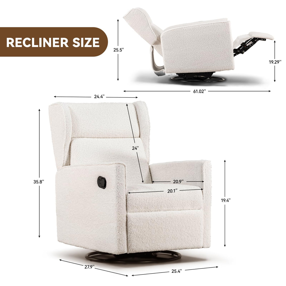 COMHOMA Nursery Rocking Chair Teddy Upholstered Swivel Rocker Recliner Manual Glider Reclining Chair for Living Room Bedroom Offices (Beige, 1 PCS) COMHOMA