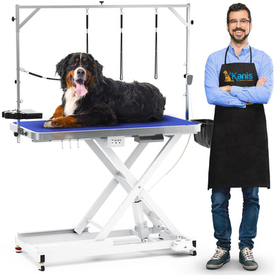 Professional Electric Dog Grooming Table - Heavy Duty, Height Adjustable Pet Grooming Table w/Leveling Wheels, Dog Grooming Arm, Anti Slip Tabletop & Tool Organizer/Dog Grooming Station (49", WHITE)