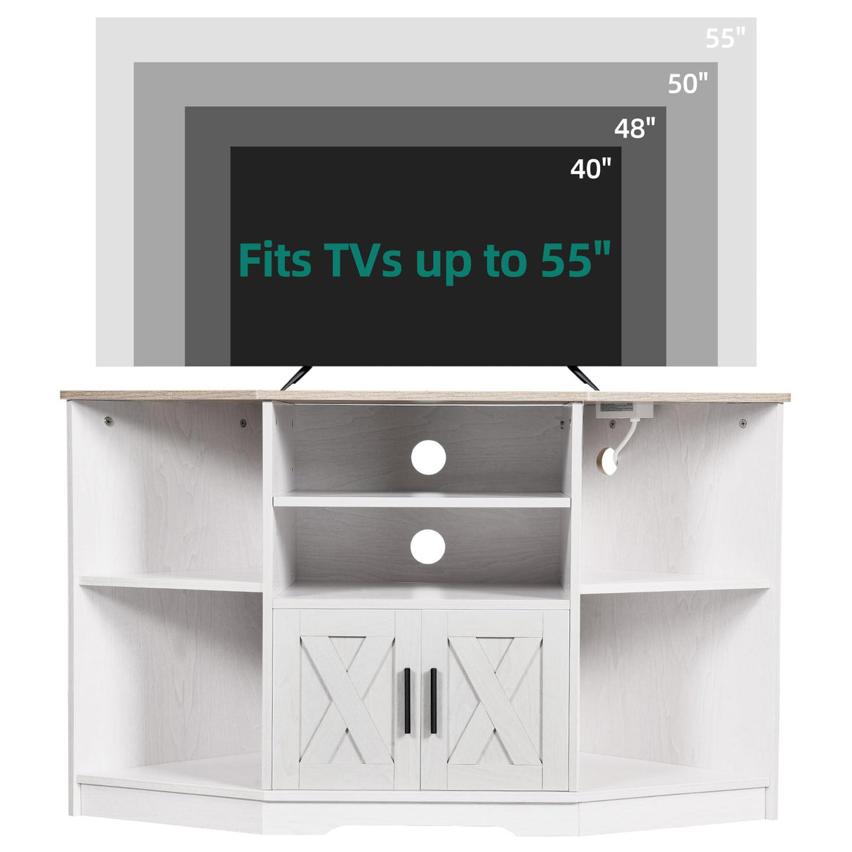 YITAHOME Corner TV Stand for 55/50 Inch TV, Farmhouse TV Stand for Living Room, Entertainment Center with Storage & Power Outlet, TV Console Cabinet for Living Room, Grey Wash & Grey White YITAHOME