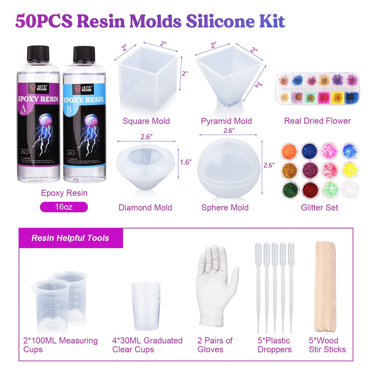 LET'S RESIN Resin Mold Kit Bundle with 0.5 Gallon Crystal Clear Epoxy Resin, Bubbles Free Resin for Resin Art LET'S RESIN