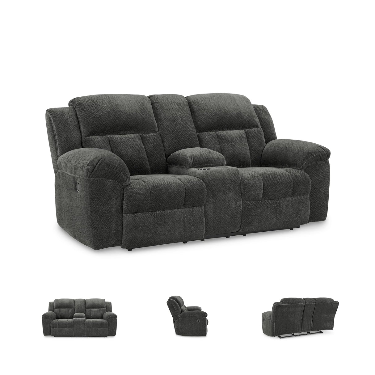 Signature Design by Ashley Frohn Contemporary Manual Reclining Loveseat with Console with Console, Storage and Cup Holders, Gray Signature Design by Ashley