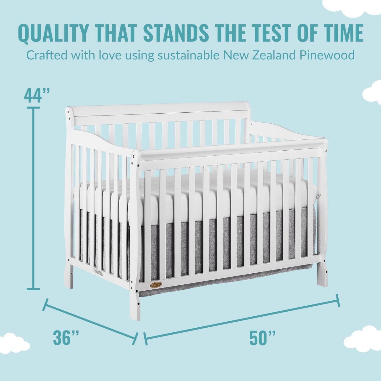 Dream On Me Ashton 4-In-1 Convertible Crib In White, Greenguard Gold, JPMA Certified, Non-Toxic Finishes, Features 4 Mattress Height Settings, Made Of Solid Pinewood Dream On Me