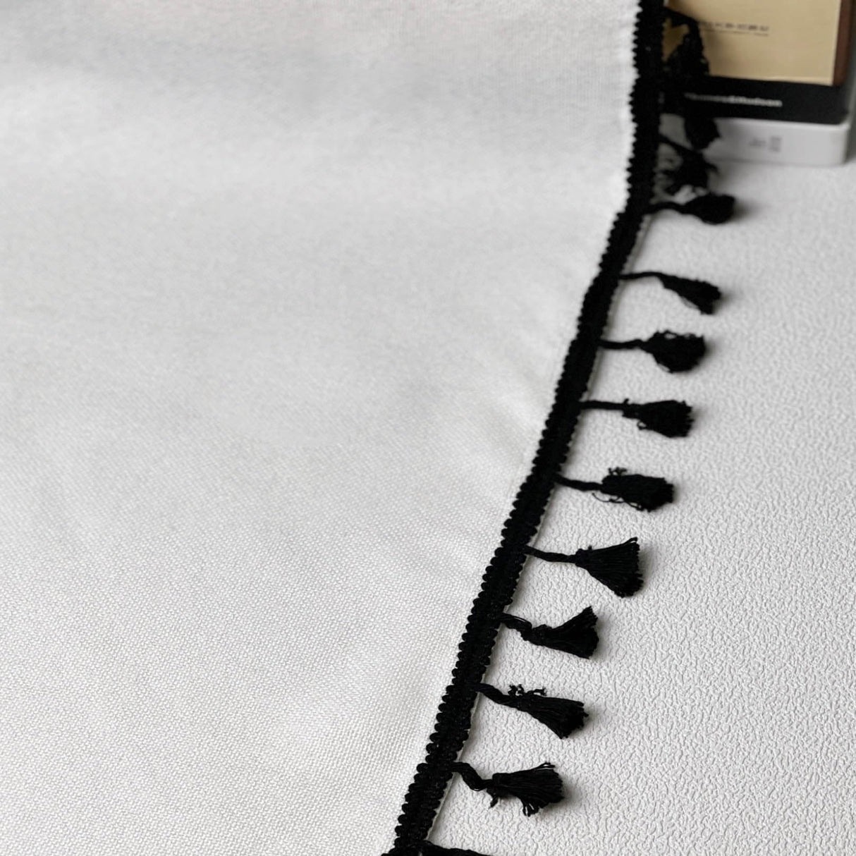 2 Pack Faux Linen White Kitchen Valances with Tassels Modern Farmhouse Valance Curtains Topper Country Rustic Bathroom Small Window Treatment Boho Decor (54x15 inch, Black Tassels) Oindec