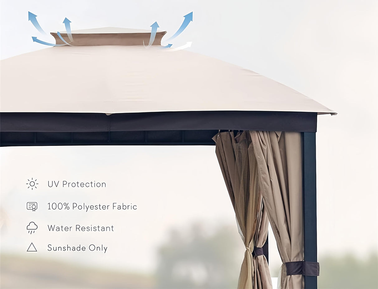 Outdoor Patio Gazebo 10x10,Heavy Duty Gazebos, Soft Top Gazebo with Square Metal Frame,Double Roof Canopy,Mosquito Nets and Privacy Enclosures,Permanent Pavilion Gazebo for Decks,Backyards Sannwsg