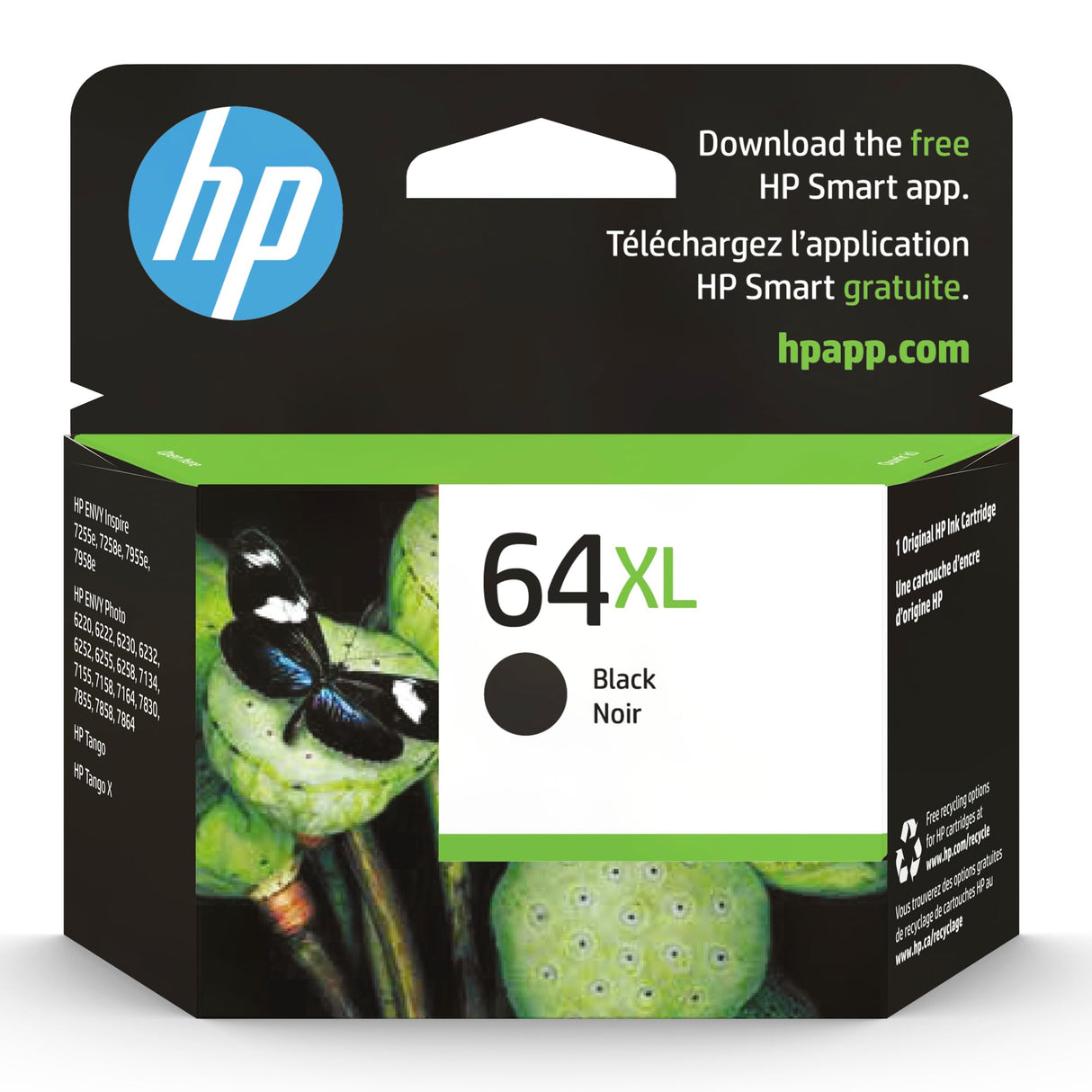 HP 64XL Black High-yield Ink Cartridge | Works with HP ENVY Inspire 7950e; ENVY Photo 6200, 7100, 7800; Tango Series | Eligible for Instant Ink | N9J92AN HP
