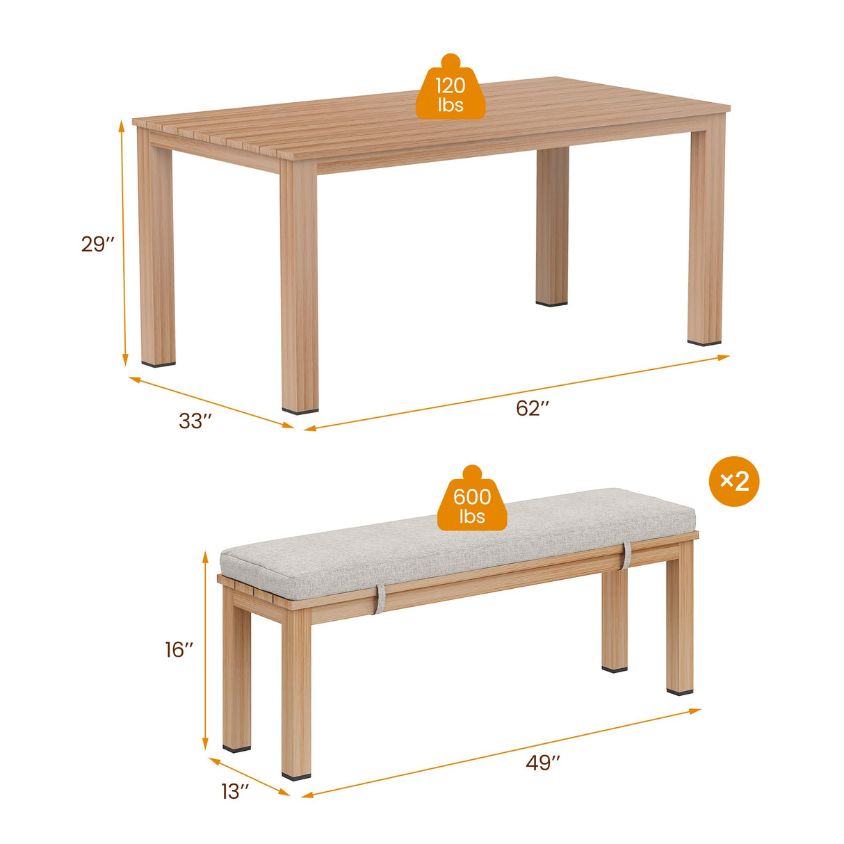Wisteria Lane Aluminum 6 Pieces Patio Dining Sets, Outdoor Dining Table with 4 Chairs and Bench, Outdoor Patio Dining Furniture Set with Removable Cushion for Lawn, Garden, Backyard, Brown Wisteria Lane