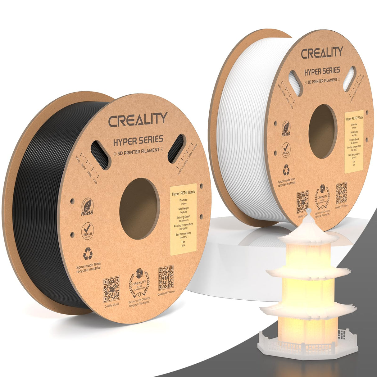Creality Upgrade Hyper PETG Filament for K1 Max Christmas Decorations, 2024 Latest Batch, High Speed 30-600mm/s 3D Printer Filament PETG, No Stringing Good Layer Adhesion Fit Various 3D Printers Creality