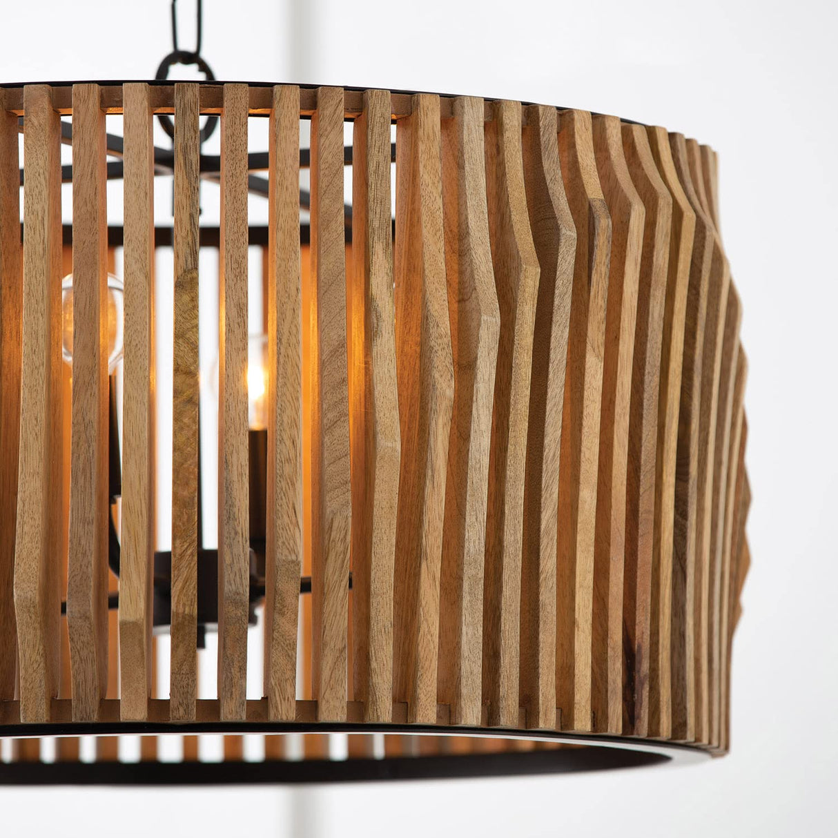Capital Lighting 344642WK Archer Modern Artisan-Crafted Mango Wood Drum Pendant Ceiling Light Fixture, 4-Light 240 Total Watts, 15" H x 24" W, Light Wood and Matte Black Capital Lighting Fixture Company