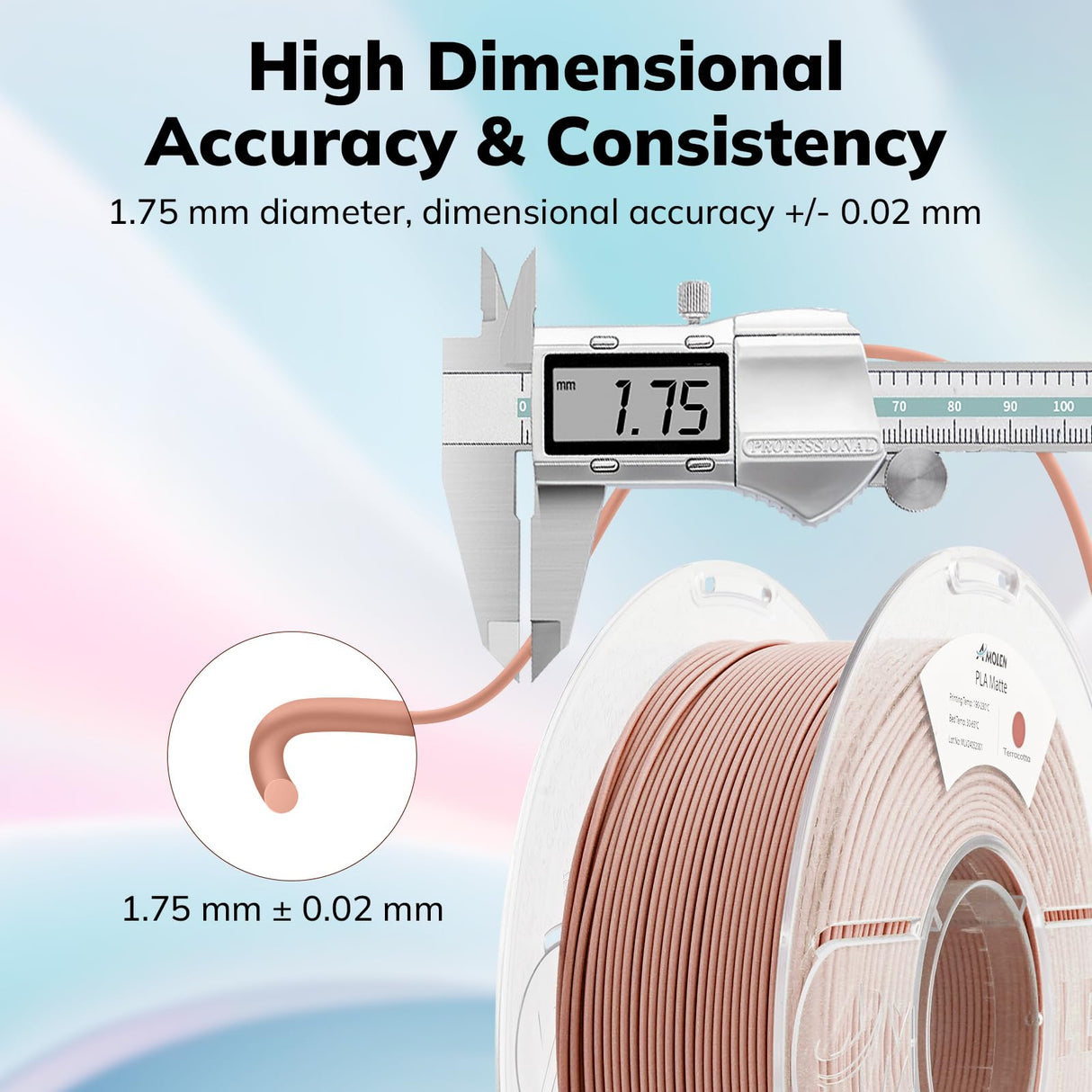 AMOLEN PLA Matte 3D Printer Filament, Terracotta PLA Filament 1.75mm with Smooth Matte Finish, 3D Printing Filament for Most FDM 3D Printers, Dimensional Accuracy +/- 0.02mm, 1kg Spool (2.2lbs) AMOLEN