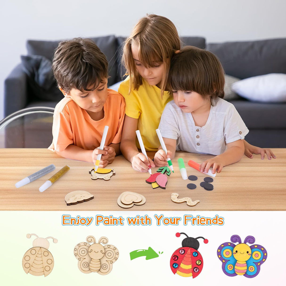 GEWUJATOP 18 Wooden Magnet Set,Wooden Art Craft Supplies Painting Kit for Kids,Easter Basket Stuffers,Classroom Exchange Gift for Boys Girls,Party Favors Crafts Birthday Gifts for Kids GEWUJATOP