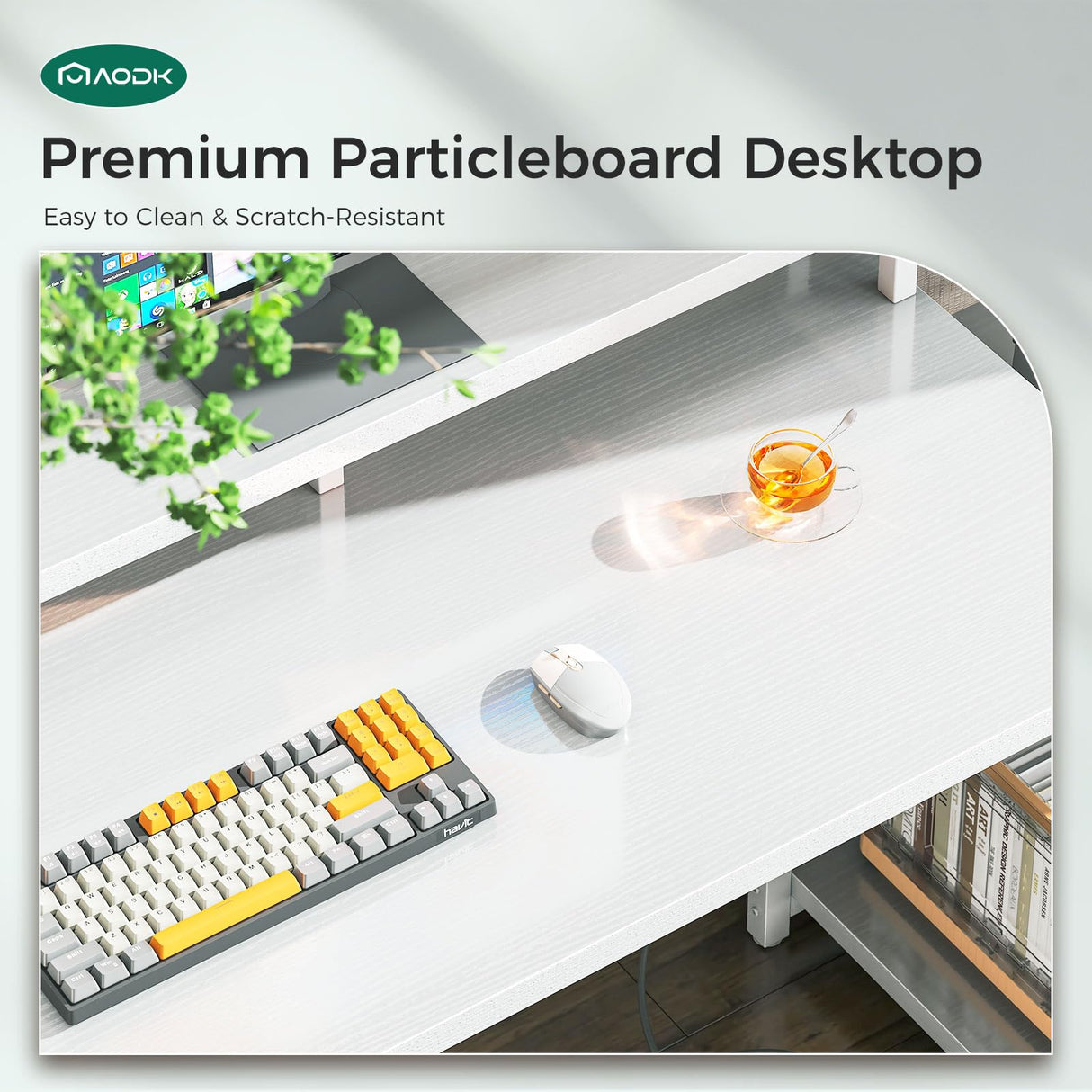 AODK Computer Desk, 48 Inch Gaming Desk with Led Lights & Power Outlet, Office Desk with Printer Storage Shelves, Reversible Desk with Monitor Shelf & Headphone Hook, White AODK