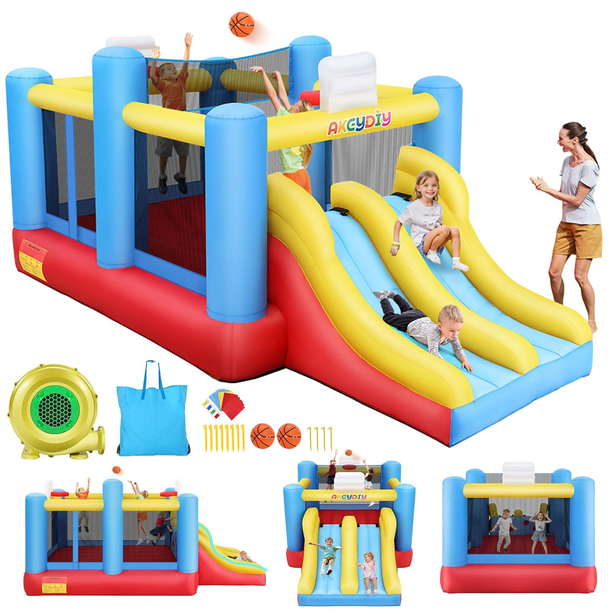AKEYDIY Bounce House Ball Game Park, Large Bounce House for Kids 8-12, Sports Mania Bouncy House with Large Bounce Area/Dual Slides Inflatable Bouncer with Blower - Huge16ft x10ft AKEYDIY