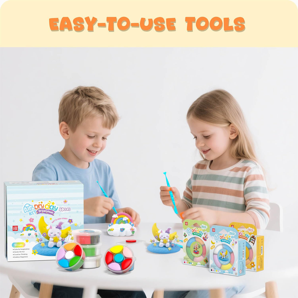 Air Dry Clay Kit - Modeling Clay for Kids 10 Boxes mit Sculpting Tools und Tutorials, Ultra Light & Soft, Safe & Non-Toxic, DIY Model Magic Clay,Creative Crafts Toys Gifts for Girls Boys 3+ Years Old LOUFOR