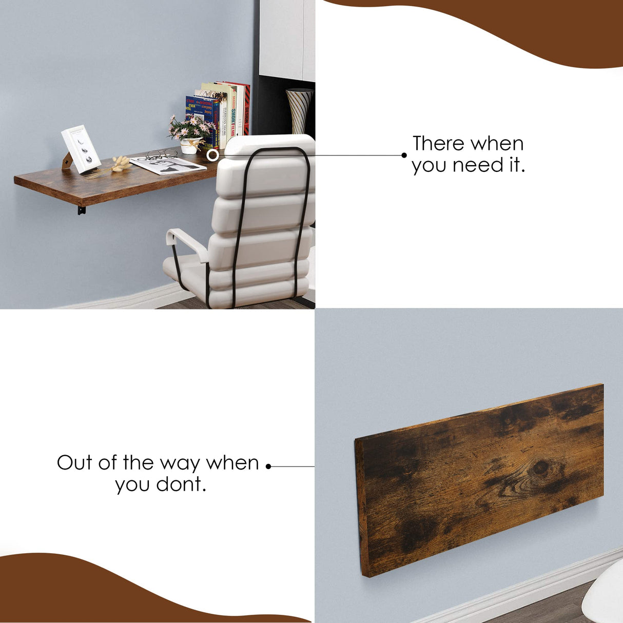 Houseables Wall Desk, Mounted Floating Table, Folding Desks, 48 x 15.75 x 1.25 Inch, Fold Down Dining Tables, Foldable Hanging Workbench, Drop-Leaf Walldesk, for Small Spaces, Bar, Computer, Laptop Houseables