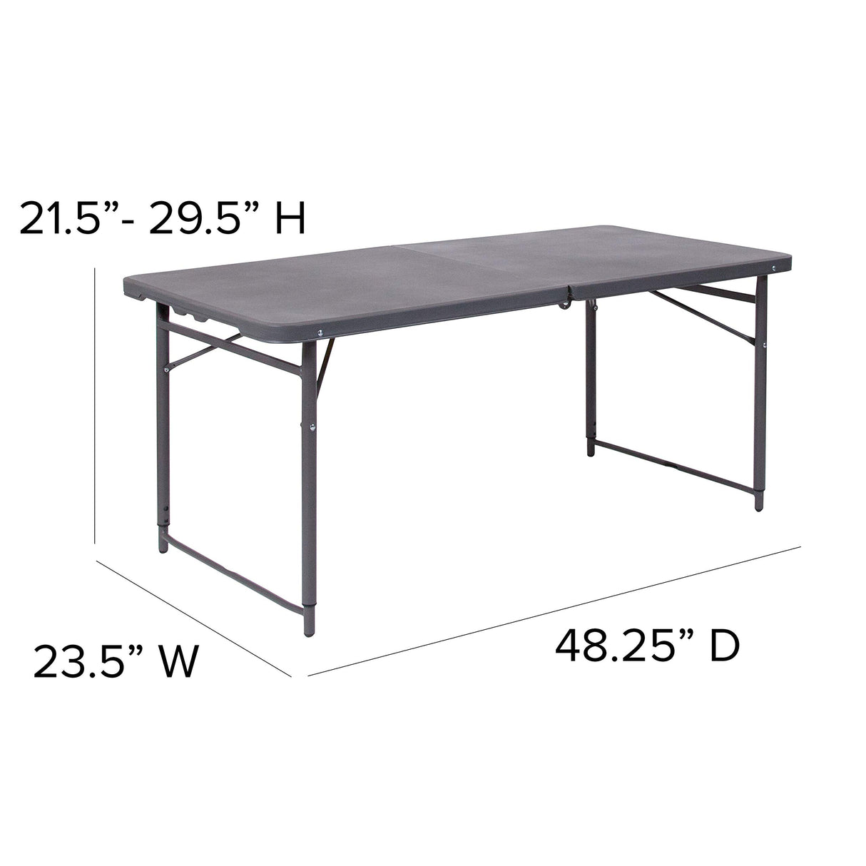 Flash Furniture Mills 4-Foot Height Adjustable Bi-Fold Dark Gray Plastic Folding Table with Carrying Handle Flash Furniture