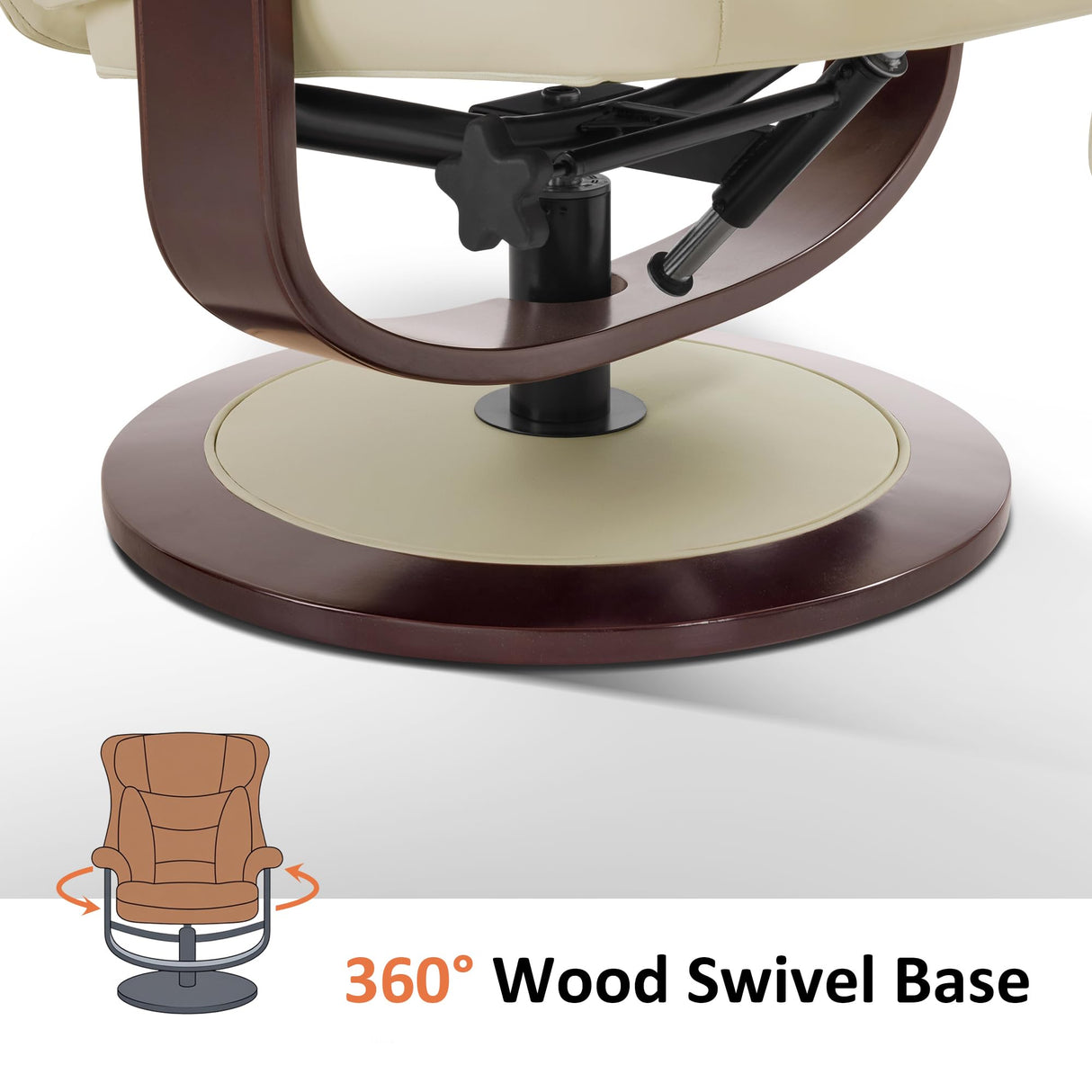 MCombo Oversized Swivel Recliner Chair with Ottoman, Adjustable Backrest, 360° Wood Base, High Seat, Faux Leather Lounge Chair for Tall Users in Living Room Office 4651 (Cream White) MCombo