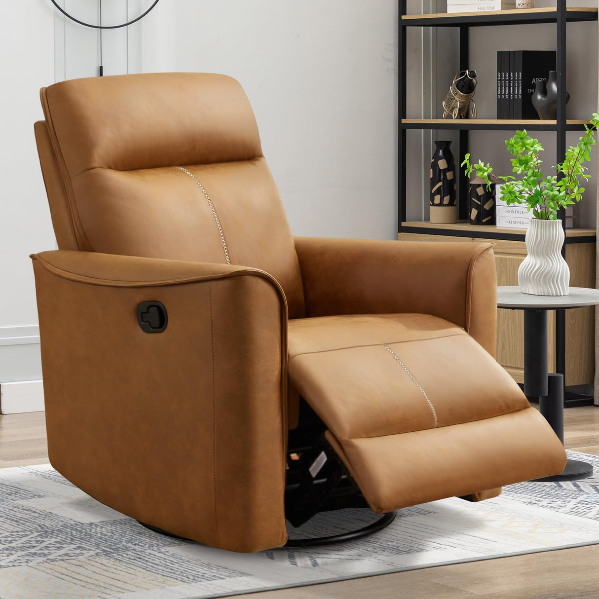 ANJ Manual Swivel Rocker Recliner, Glider Recliners with Padded Armrest and Backrest, Soft Leather Nursery Rocking Recliner Chair Reclining Sofa for Living Room ANJ