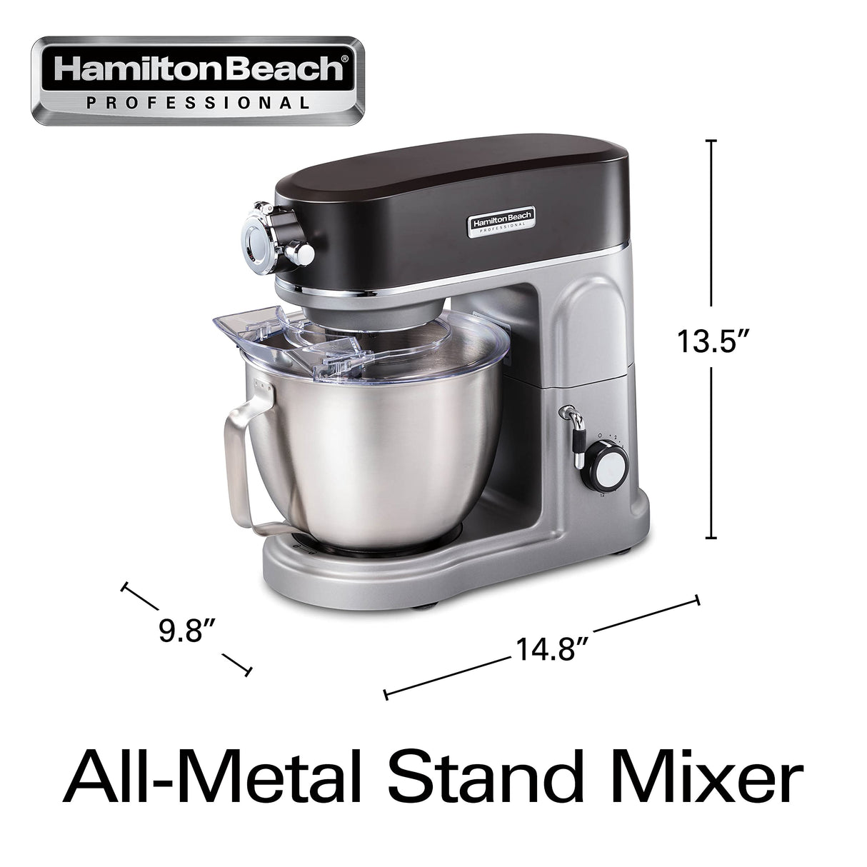 Hamilton Beach Professional All-Metal Stand Mixer with Specialty Attachment Hub, 5 Quart Bowl, 12 Speeds, Includes Flat Beater, Dough Hook, Whisk (63240) Hamilton Beach Professional