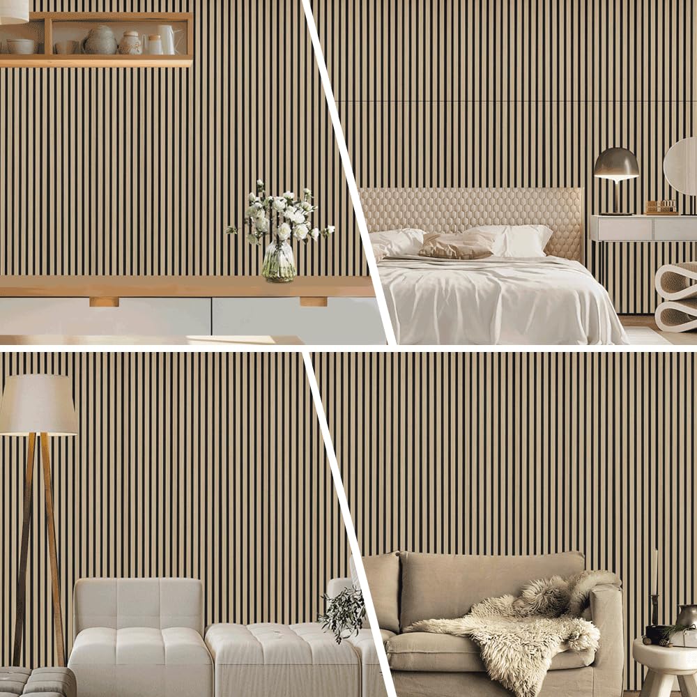 ARTSLAT Acoustic Peel & Stick Wall Panels 4 Pack - Soundproof 3D Wood Slat Paneling for Walls/Ceilings (43"x12.6") Self-Adhesive Interior Decor, Oak ARTSLAT