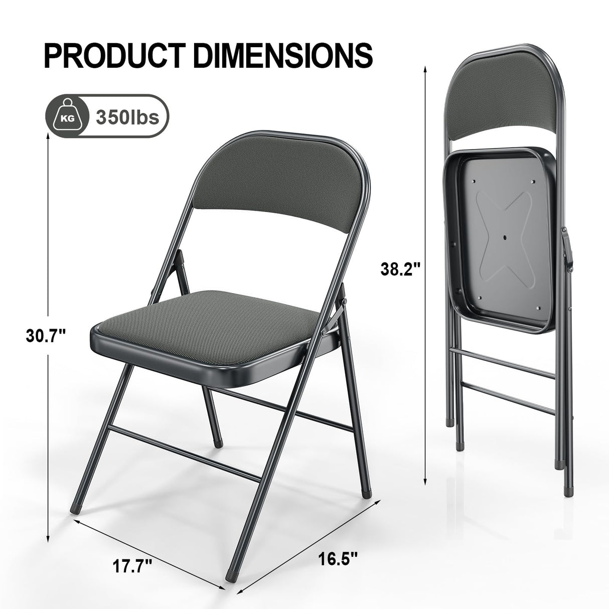 VINGLI 6 Pack Gray Folding Chairs with Padded Seats, Metal Frame with Comfortable Fabric Seat & Back, Capacity 350 lbs VINGLI