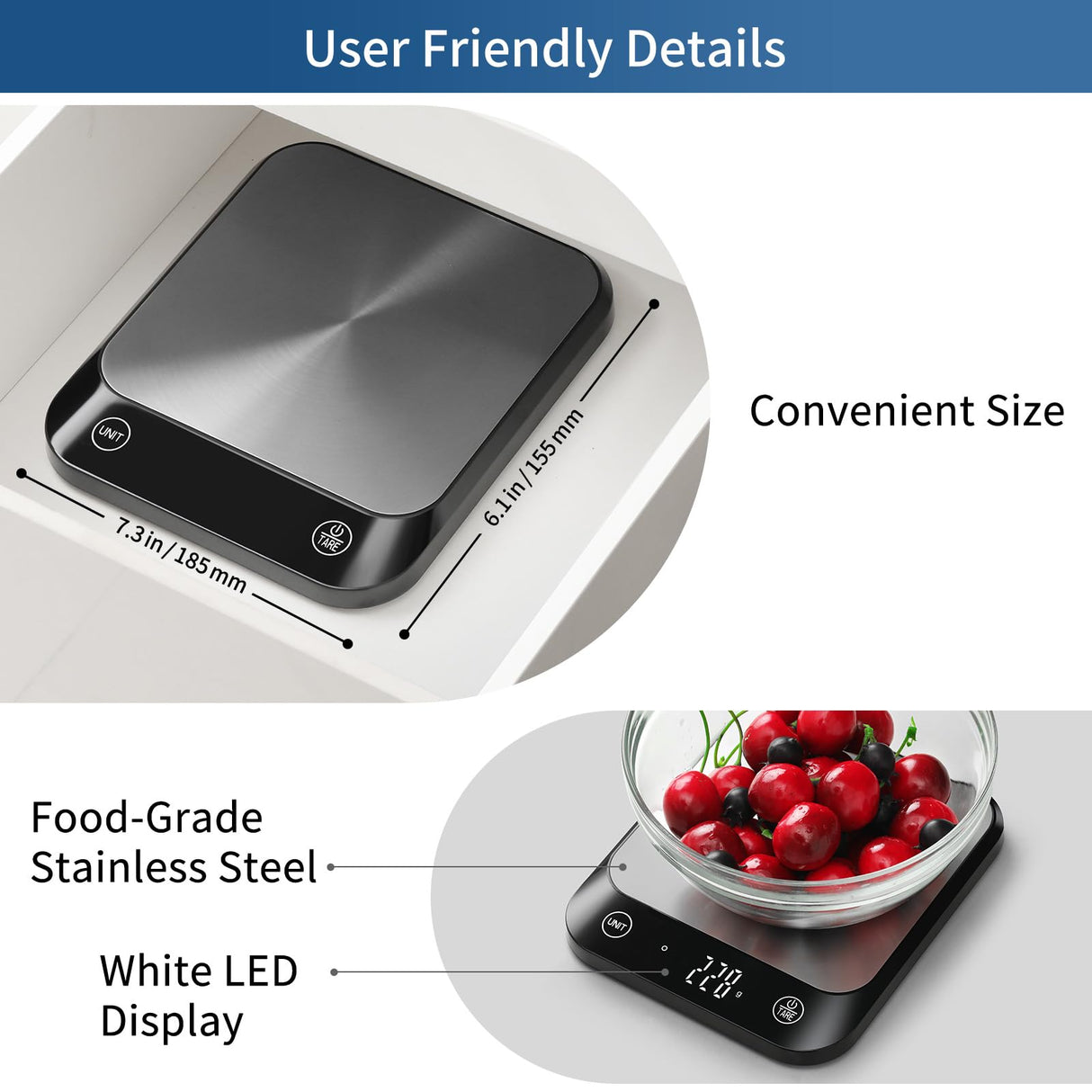Vitafit 22lb Digital Food Kitchen Scale, High Accuracy Assured by Weighing Professional Factory Since 2001, Weight Loss, Baking and Cooking, LED Display, Batteries Included, Black Vitafit