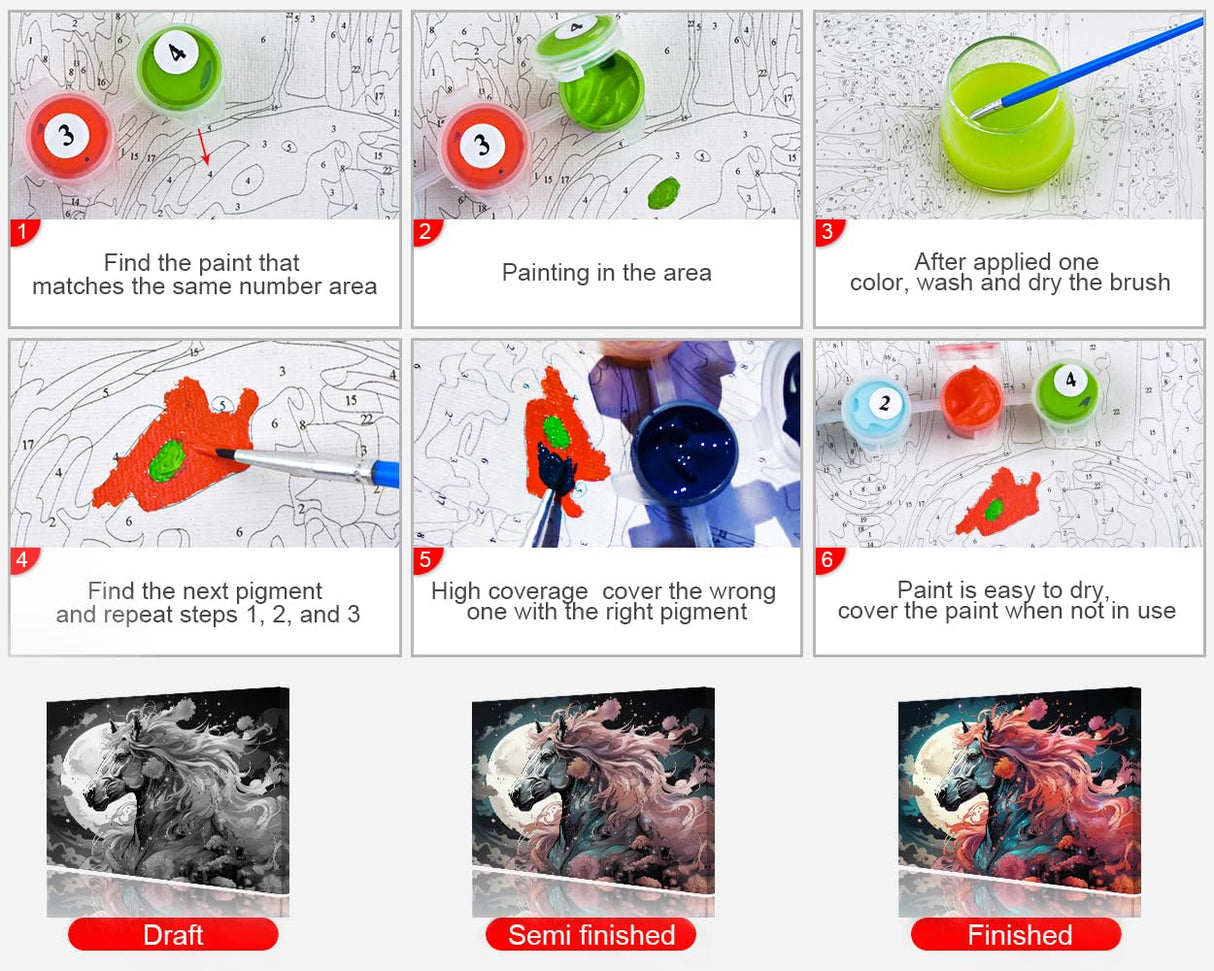 TUMOVO Paint by Numbers for Adults Moon, Flowers and White Horses Paint Number Kits Night Sky Adult Paint by Number Animals Adult Paint by Number Kits DIY Oil Painting Kits, 16 x20 Inch TUMOVO