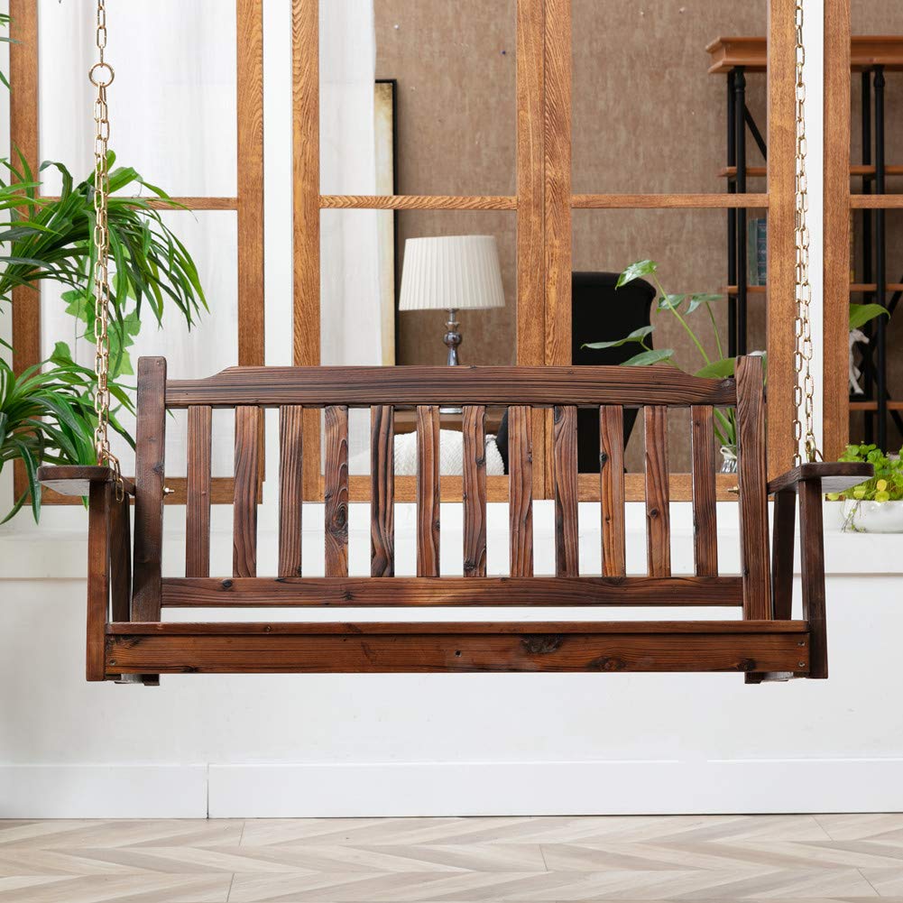 Anraja Wooden Porch Swing 2-Seater, Bench Swing with Hanging Chains, Heavy Duty 800 LBS, for Outdoor Patio Garden Yard,4 Ft,Brown Anraja