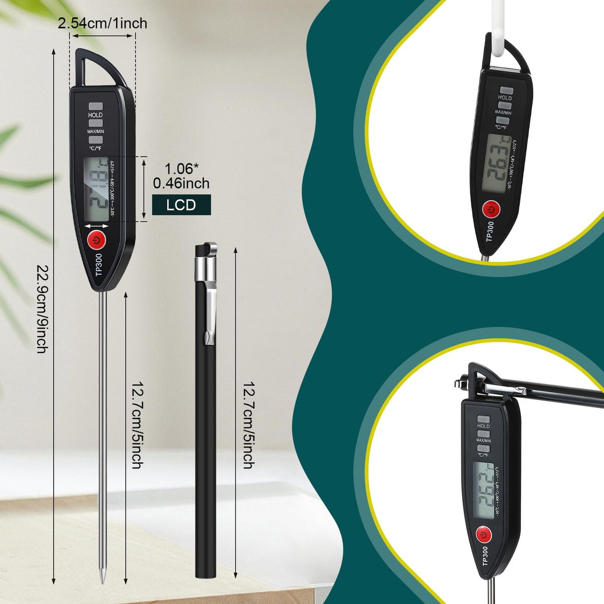 Copkim 6 Set Waterproof Food Thermometer for Water, Liquid, Candle and Cooking Digital Meat Thermometer with Long Probe Instant Read for Kitchen BBQ Grill Candy (Black) Copkim