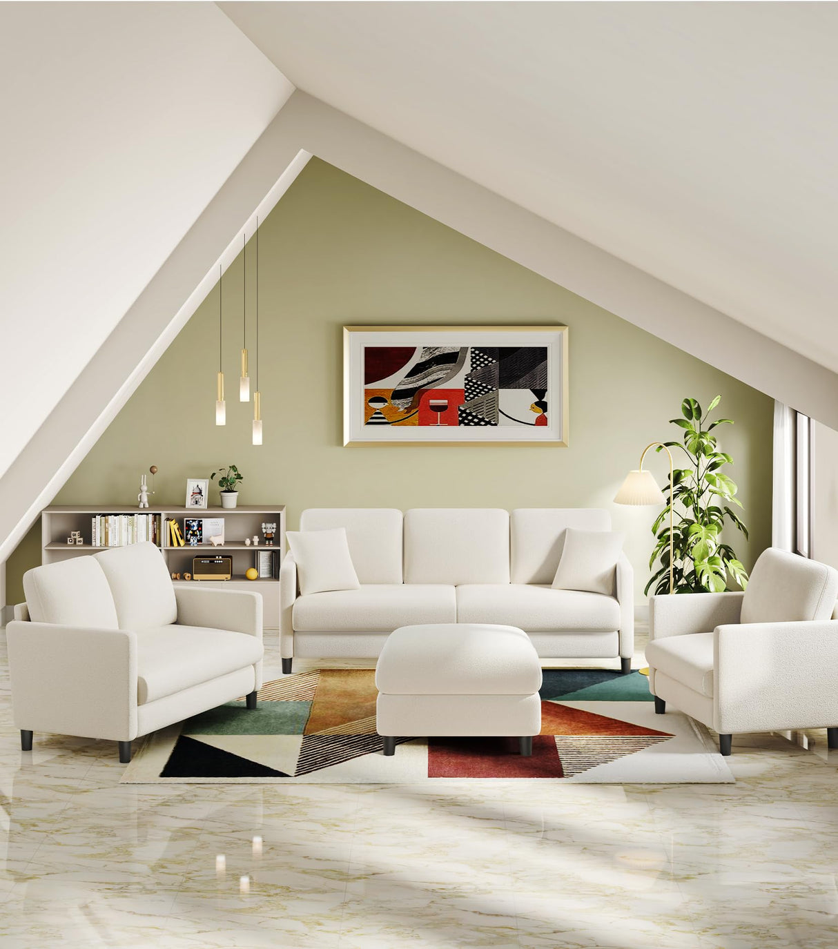 Welzona 83" Sofa Couch, Comfy L Shaped Couch with Storage Ottoman, Teddy Couches for Living Room, Tool-Free Loveseat Sofa, All-Wood Sofas for Living Room, Small Couches 2 Pillow Included, Beige Welzona