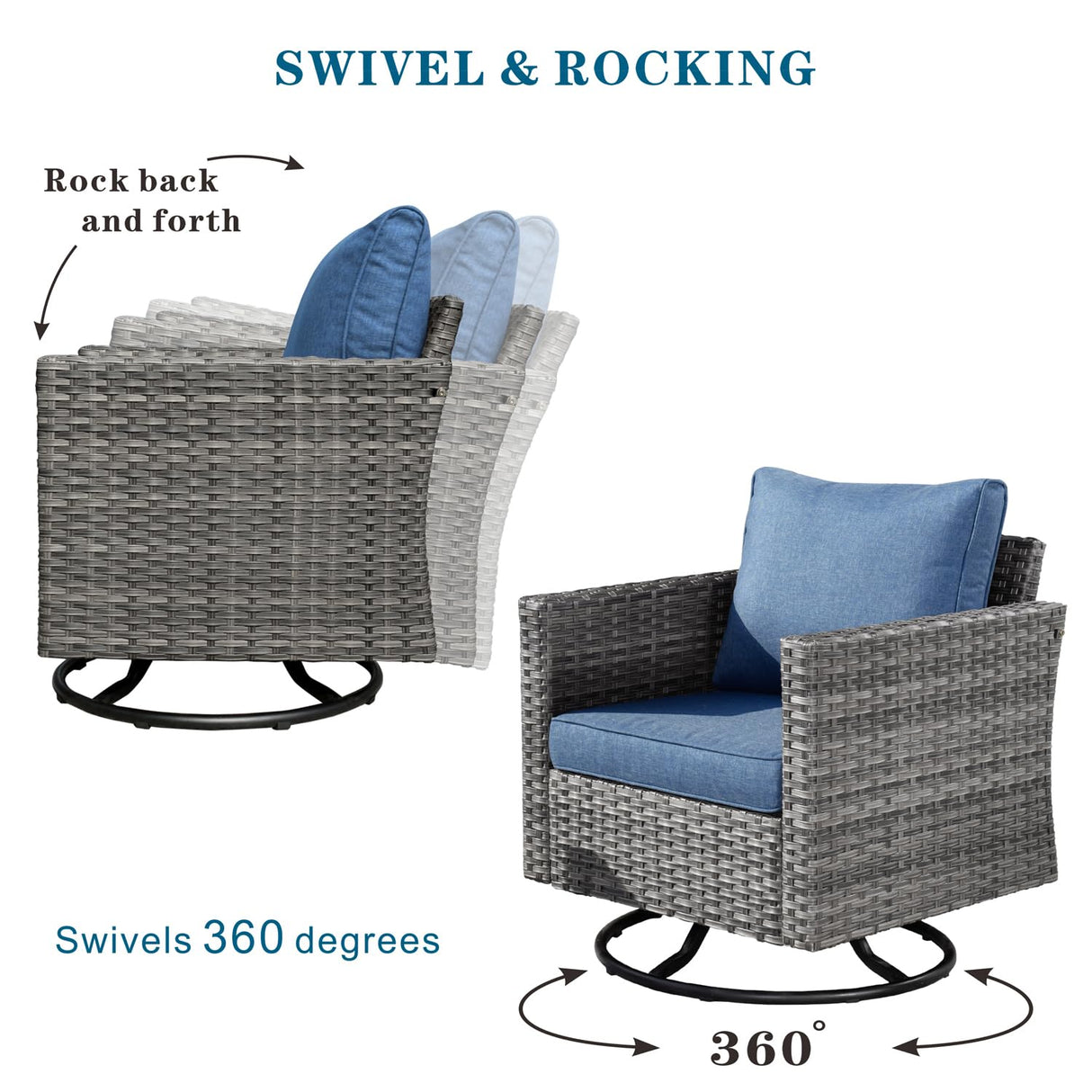 HOOOWOOO 13 Piece Patio Sectional Furniture Set with Fire Pit Table,Modern Wicker Outdoor Conversation Sofa Sets,All Weather Modular L Shaped Outside Couch Swivel Chair Set(Denime Blue) HOOOWOOO