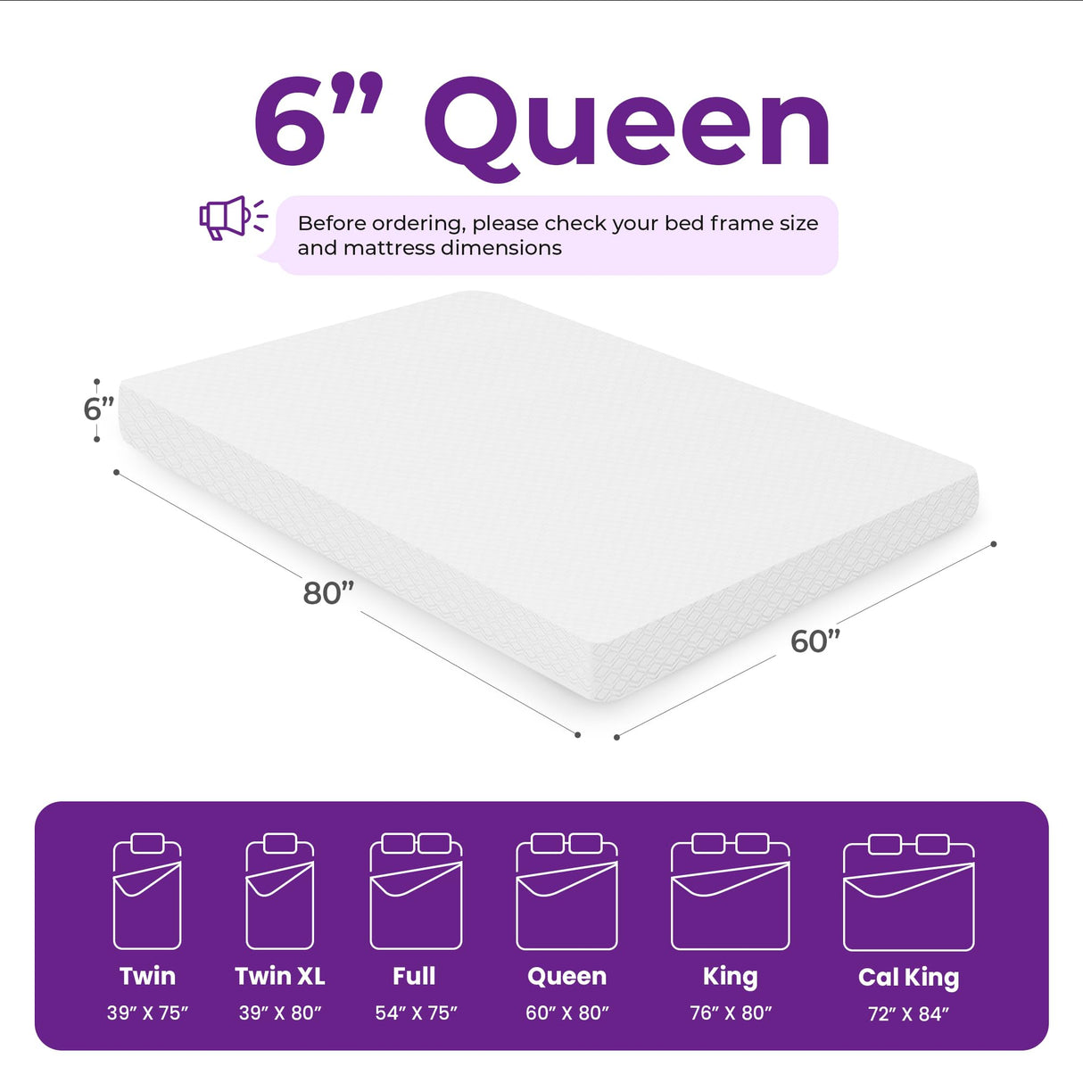 GAESTE 6 Inch Queen Cooling Memory Mattress Medium Firm CertiPUR-US Certified Pressure Relief & Cool Sleep Mattress-in-a-Box Comfort & Supportive Fiberglass Free (Queen, 6 in) GAESTE