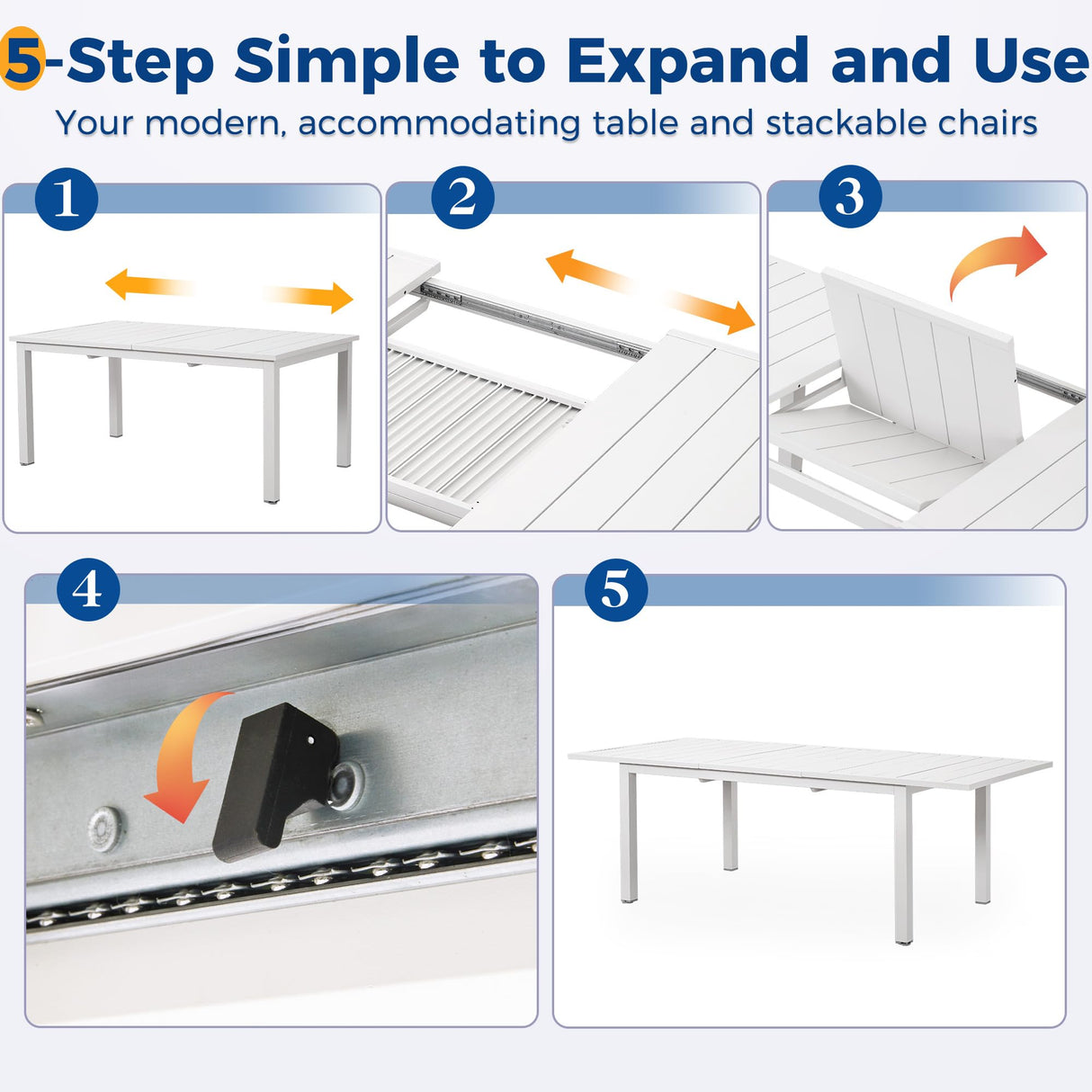 11-Piece Aluminum Outdoor Patio Dining Sets with Fully Assembled Dining Chair,91.3"L×39.4"W Expandable Patio Table and Chairs Set for 10, Stackable Chairs with Quick-Drying Fabric for Outdoor, White Wisteria Lane