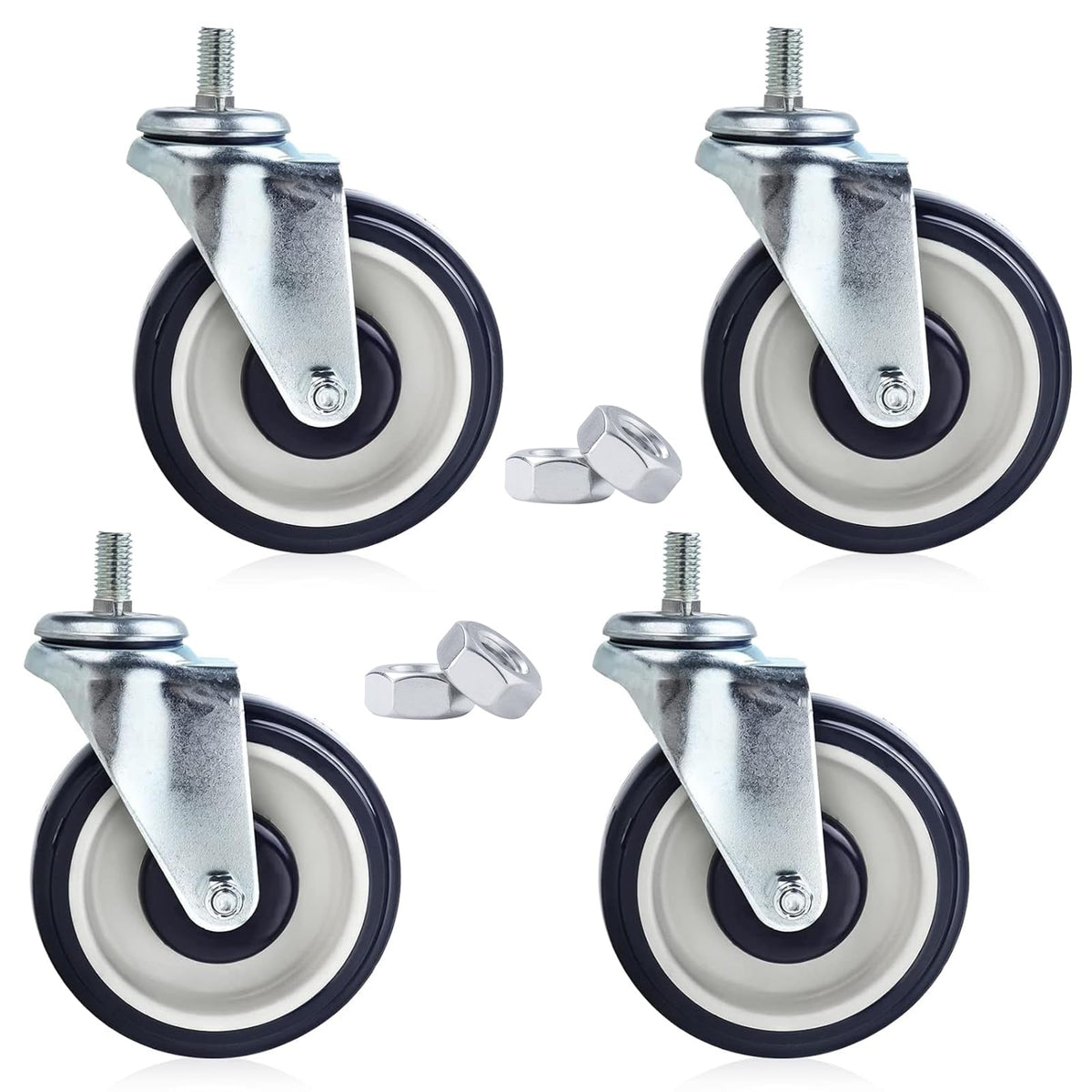 NORJIN 4 Pack 5 Inch Shopping Cart Replacement Wheels, Threaded Stem Casters 1/2"-13 x 1 (Screw Diameter 1/2", Length 1"), Heavy Duty Caster Wheels for Cart, Furniture NORJIN