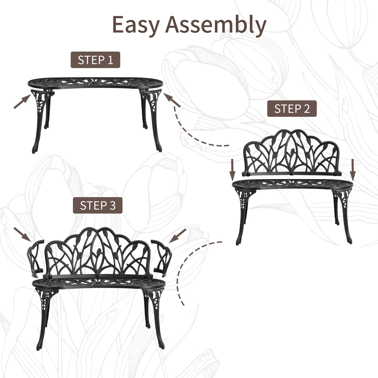 HOMEFUN Outdoor Bench, Patio Garden Benches Metal Loveseat Cast-Aluminum Outside Furniture for Park Lawn Front Porch Black HOMEFUN