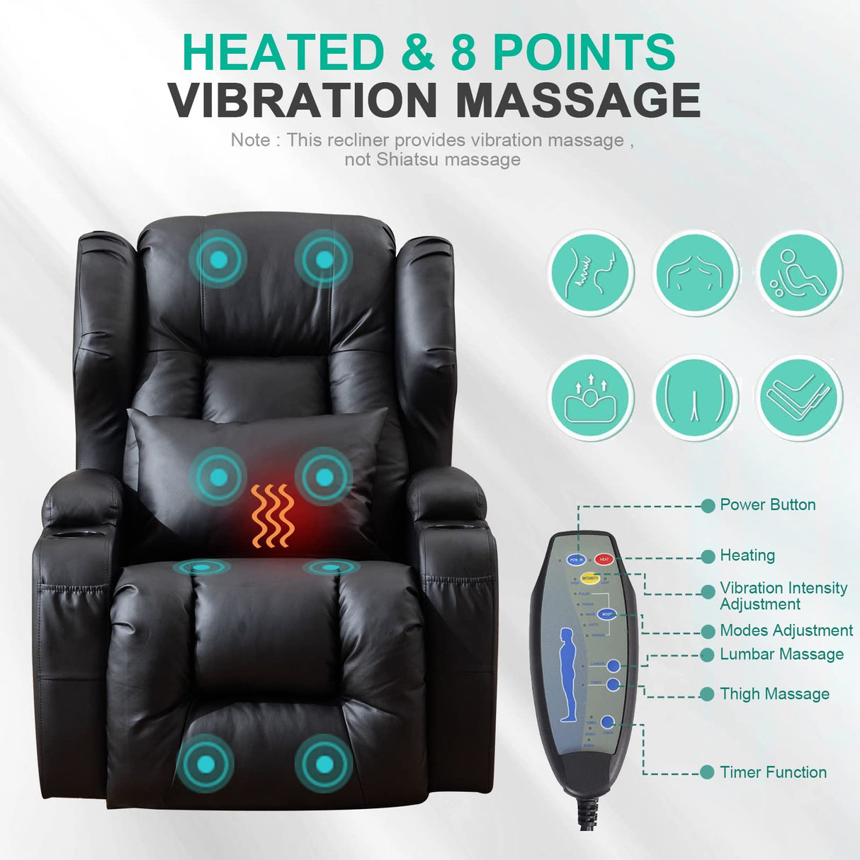 3PC Power Recliner Chair Set of 3 with Massage and Heat - Home Theater Seating Seats with LED Lights, Game Movie Theater Recliner Sofa Chairs for Living Room Reclining Chair with Cup Holder/USB SAMERY