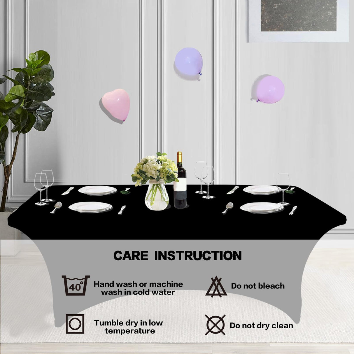 IVAPUPU 2 Pack 6FT Table Cloth for Rectangular Fitted Events Stretch Black Table Covers Washable Table Cover Spandex Tablecloth Table Protector for Party, Wedding, Cocktail, Banquet, Festival IVAPUPU