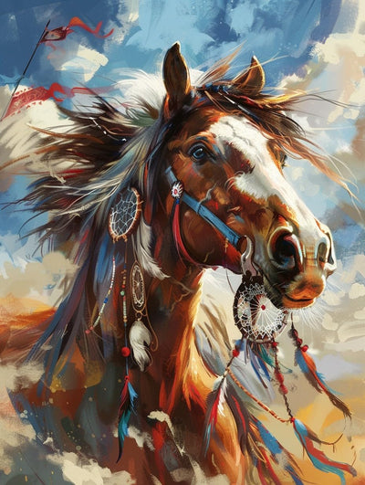 SKRYUIE 5D Horse Diamond Painting Kits - DIY Diamond Art Kits for Adults Indians, Full Round Drill - Crystal Cross Stitch - Adults Craft for Wall & Office Decor - 12x16 Inch z6