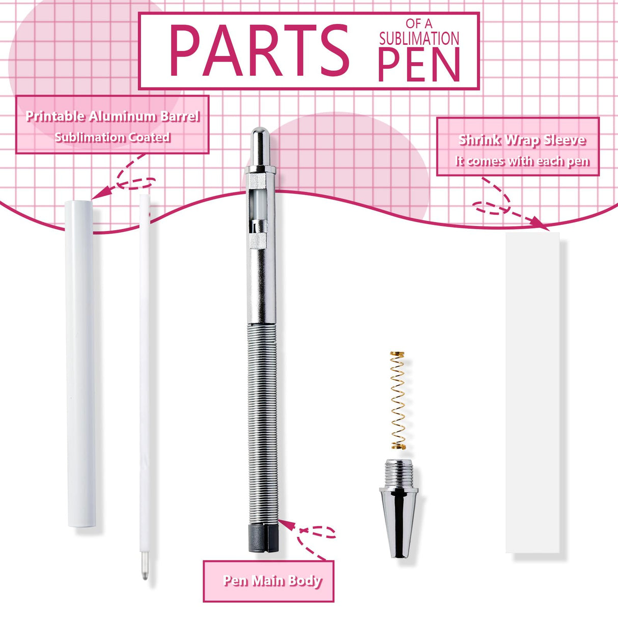 Cupoita Sublimation Pens Blank No Clip With Shrink Wrap,Heat Transfer Sublimation Ballpoint Pen, Aluminum Customized Pen, Personalized Pen For Christmas Diy Office School Stationery Supplies (10 Pack) Cupoita