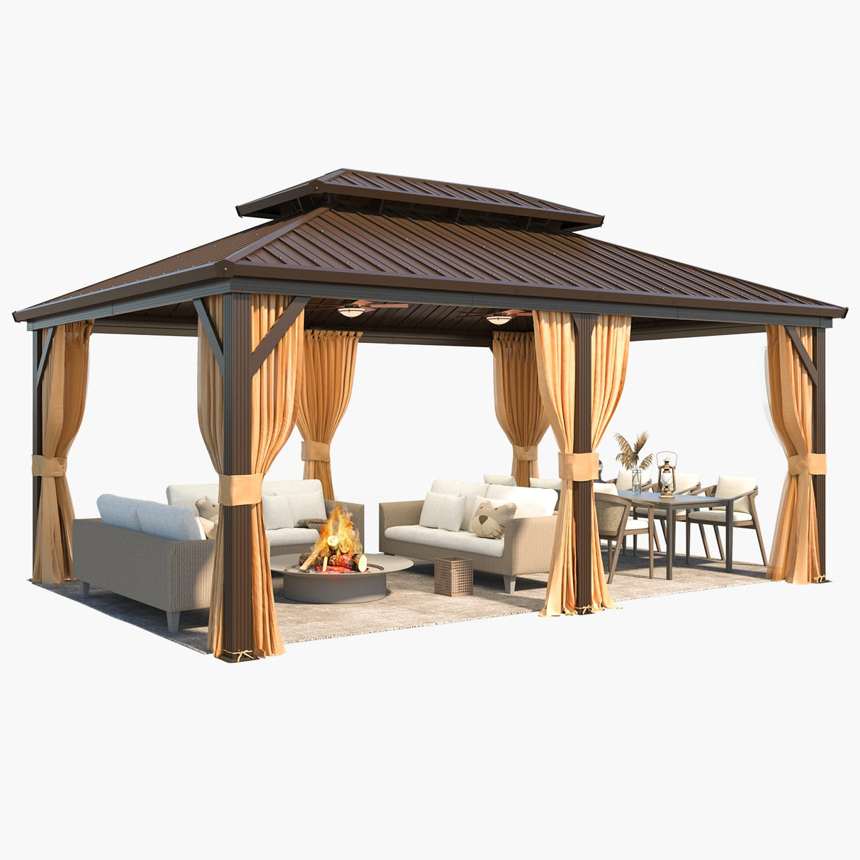 YOLENY 12' x 18' Gazebo, Hardtop Gazebo with Aluminum Frame, Double Galvanized Steel Roof, Curtains and Netting Included, Metal Gazebos Pergolas for Patios, Garden, Lawns, Parties YOLENY