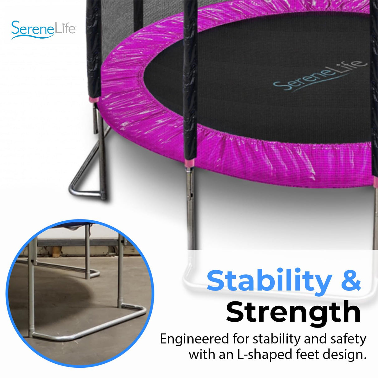 SereneLife 10FT Trampoline Outdoor – Heavy-Duty Backyard Trampoline for Kids and Adults with Wide Jumping Surface, Stable L-Shaped Legs, Safety Net, ASTM Approved, Supports 264 lbs., 120 x 120 IN SereneLife