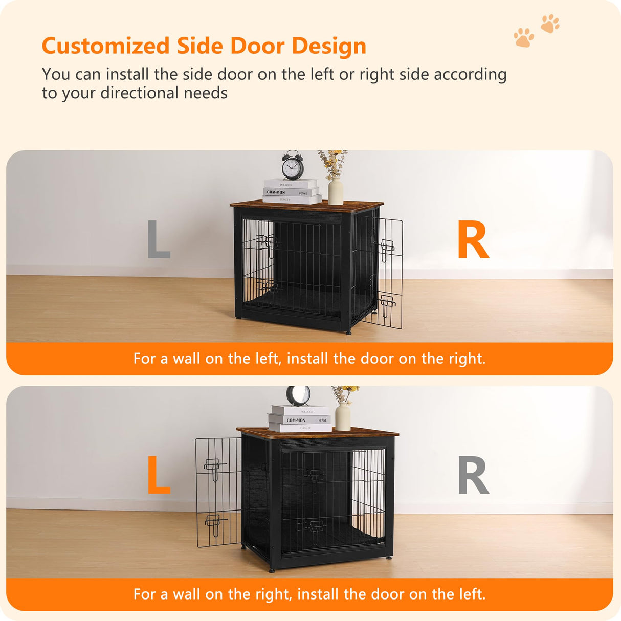 DWANTON Dog Crate Furniture with Cushion, Wooden Dog Crate with Double Doors, Dog Furniture, Dog Kennel Indoor for Small Dog,End Table, 27.2" L, Black+Rustic Brown Dwanton