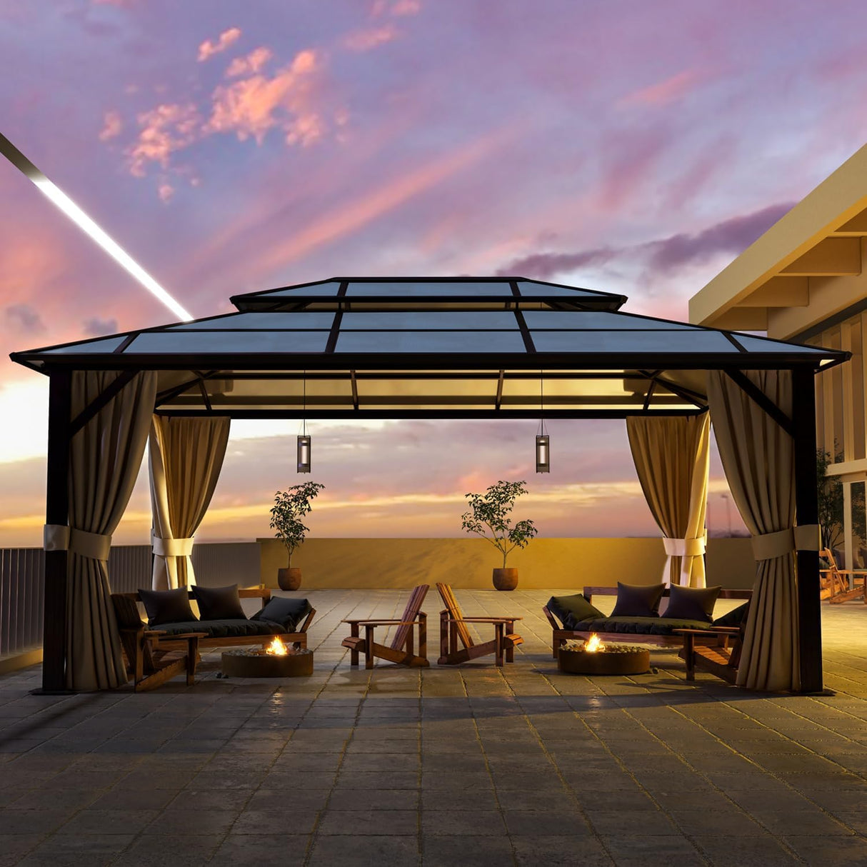 Jolydale 12'x16' Hardtop Gazebo, Outdoor Polycarbonate Double Roof Canopy, Aluminum Frame Permanent Pavilion with Curtains and Netting, Sunshade for Garden, Patio, Lawns Jolydale