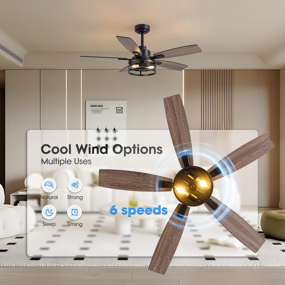 46 Inch Ceiling Fans with Lights and Remote Control, Farmhouse Ceiling Fan for Bedroom Living Room and Patio, Black Caged Ceiling Fan for Indoor and Outdoor LuminFan